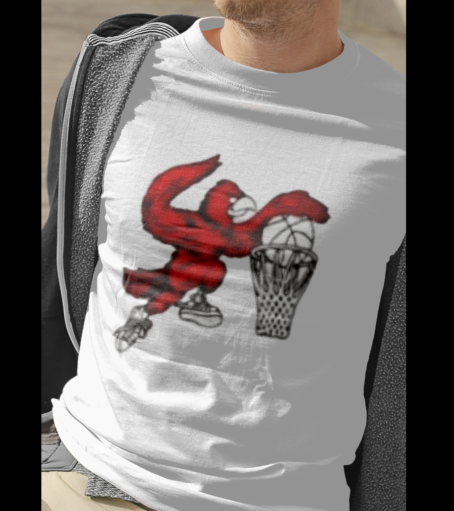 Red Cardinal Bird Dunking Basketball T-Shirt