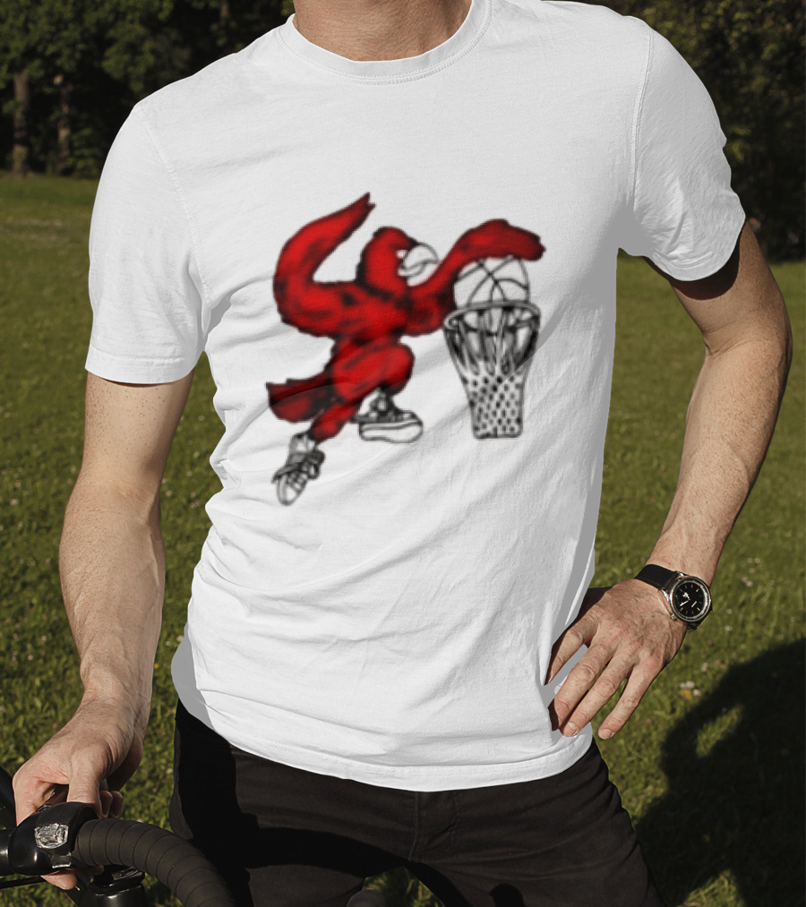 Red Cardinal Bird Dunking Basketball T-Shirt