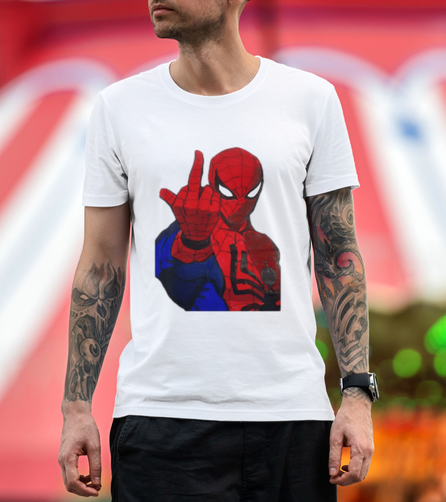 Spider Man Middle Finger Gesture Iconic Superhero Attitude T-Shirt