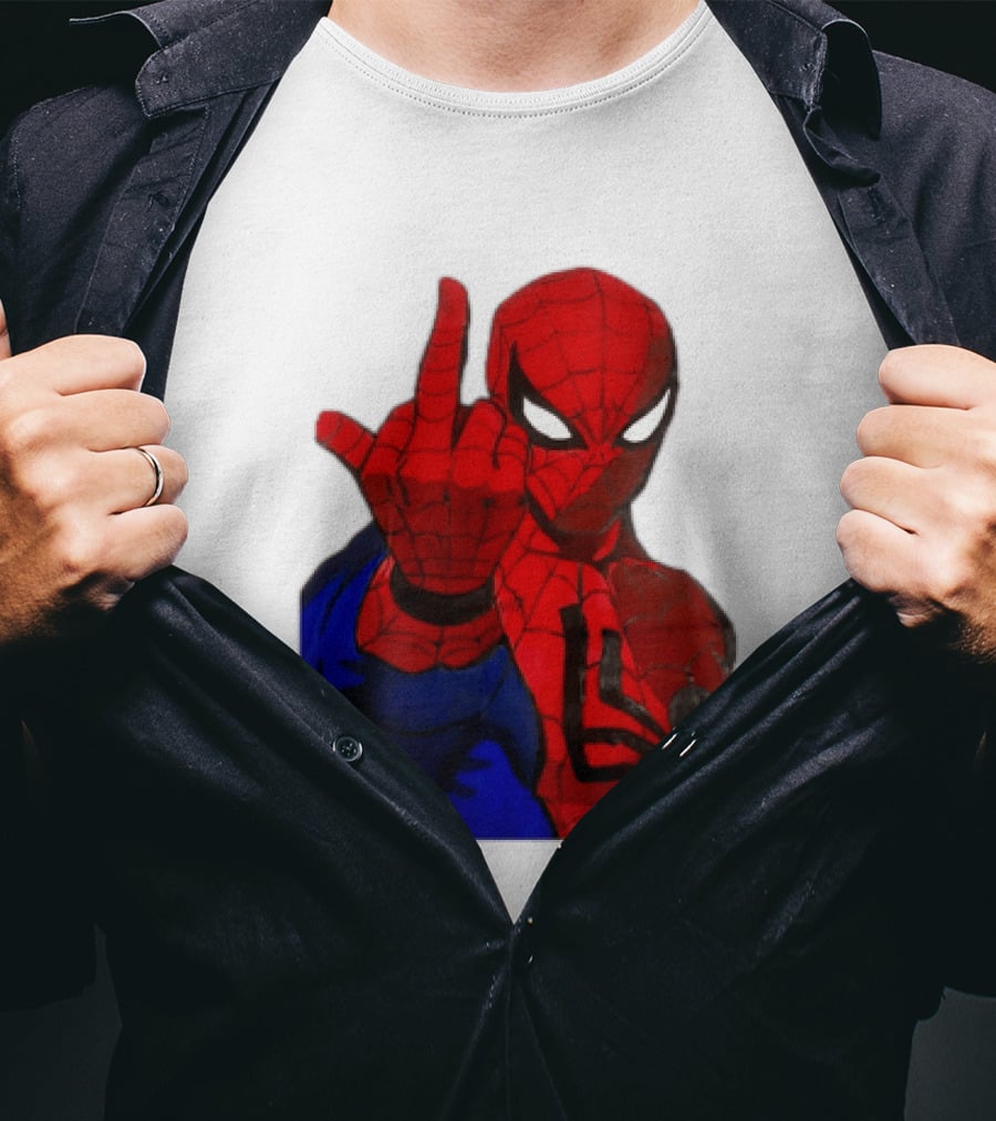 Spider Man Middle Finger Gesture Iconic Superhero Attitude T-Shirt