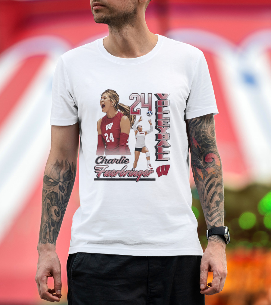 Wisconsin Badgers Charlie Fuerbringer Volleyball Number 24 T-Shirt