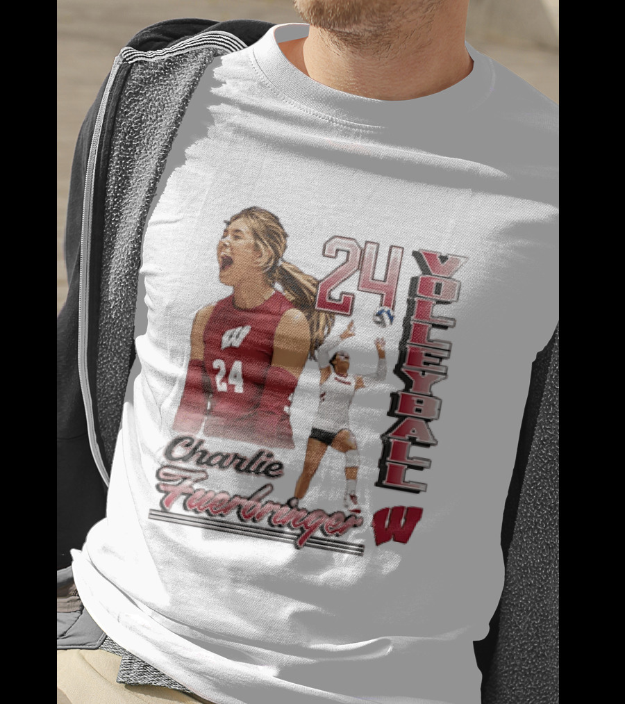 Wisconsin Badgers Charlie Fuerbringer Volleyball Number 24 T-Shirt