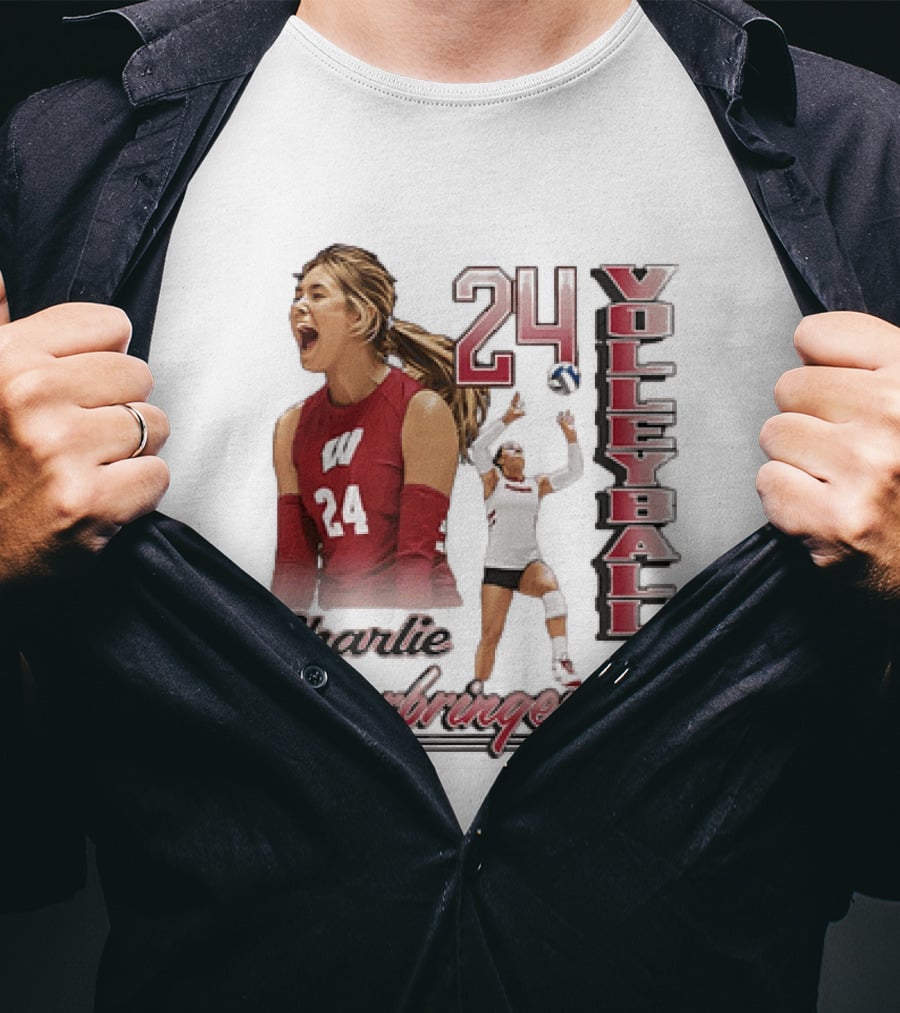 Wisconsin Badgers Charlie Fuerbringer Volleyball Number 24 T-Shirt