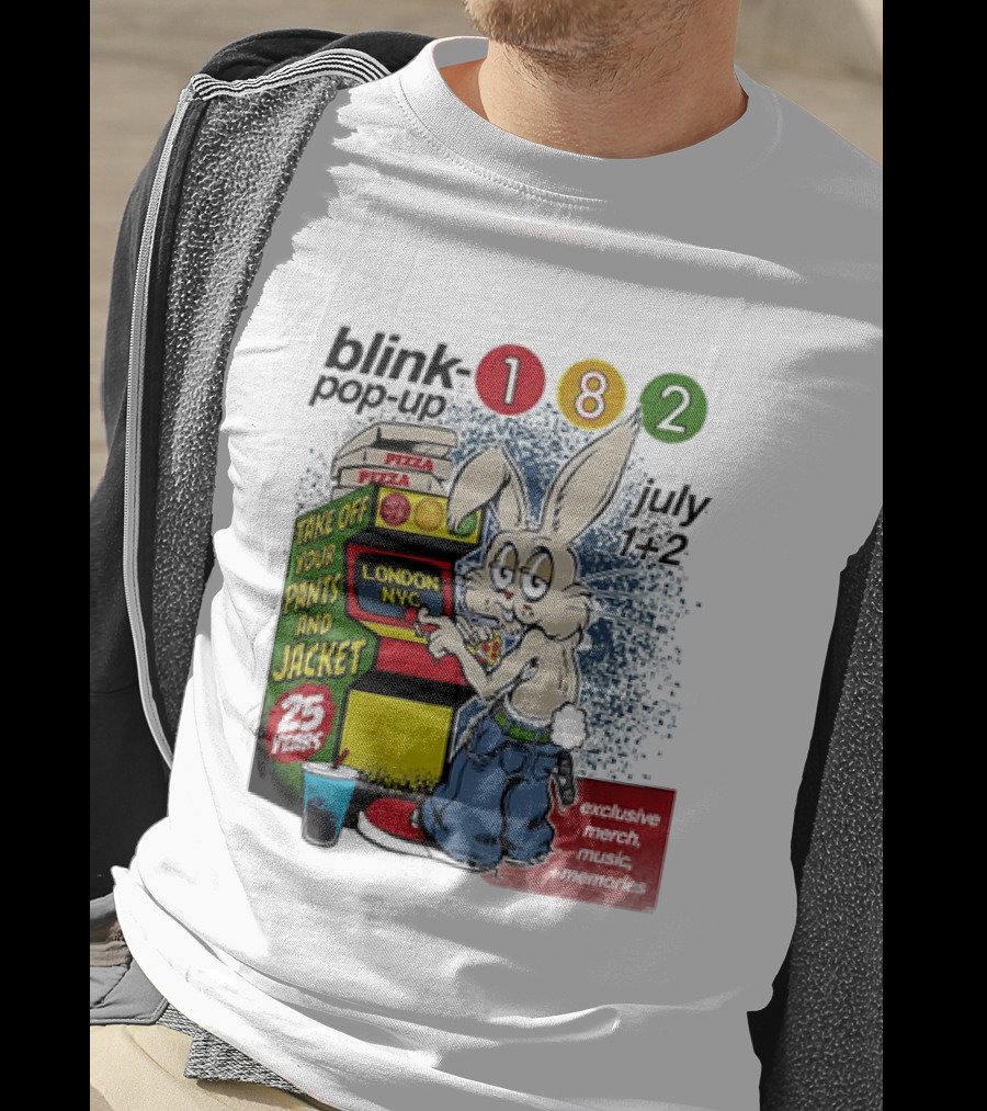 Blink 182 Take Off Your Pants And Jacket Pop Up 25 Years London NYC July Pizza T-Shirt
