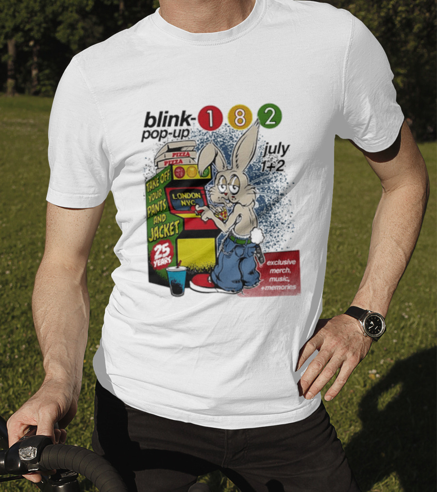 Blink 182 Take Off Your Pants And Jacket Pop Up 25 Years London NYC July Pizza T-Shirt