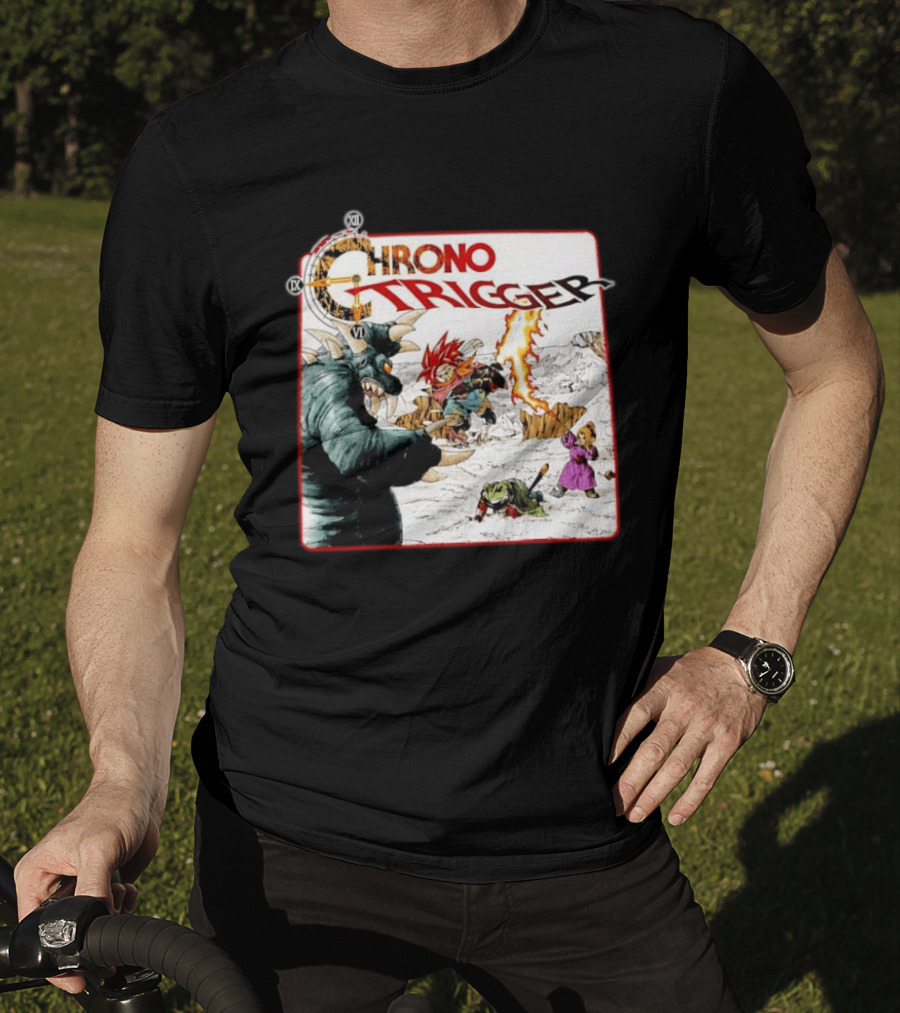 Chrono Trigger Iconic Gaming Adventure Characters And Battle Scene T-Shirt