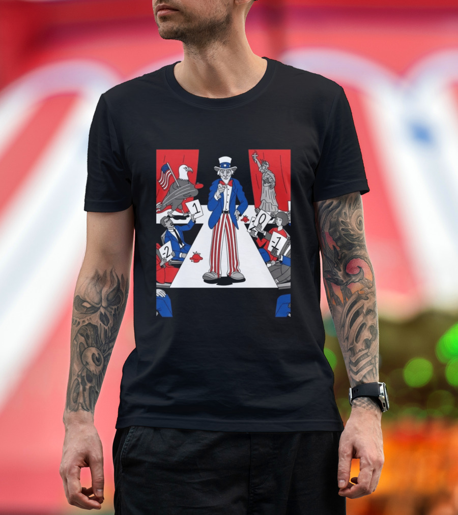 Uncle Sam Patriotic Symbol With Statue Of Liberty And American Eagle Political Commentary T-Shirt