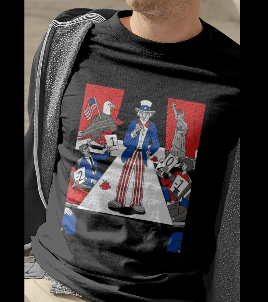 Uncle Sam Patriotic Symbol With Statue Of Liberty And American Eagle Political Commentary T-Shirt