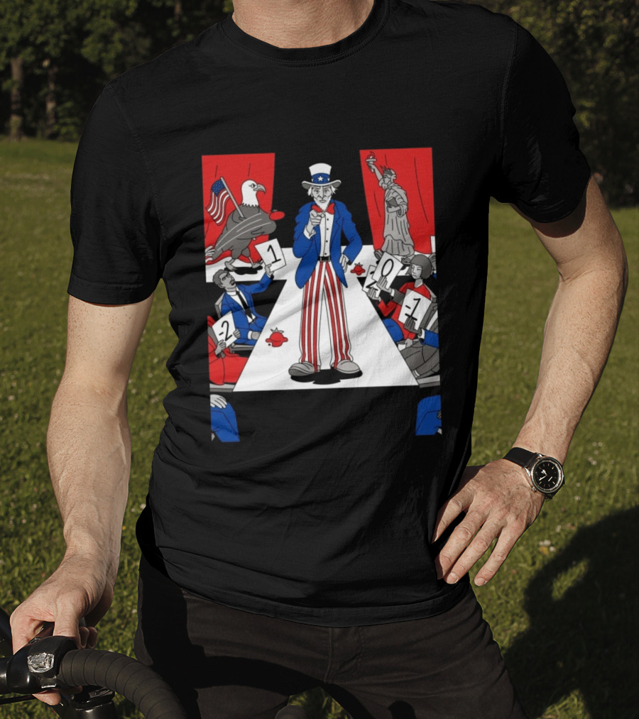 Uncle Sam Patriotic Symbol With Statue Of Liberty And American Eagle Political Commentary T-Shirt