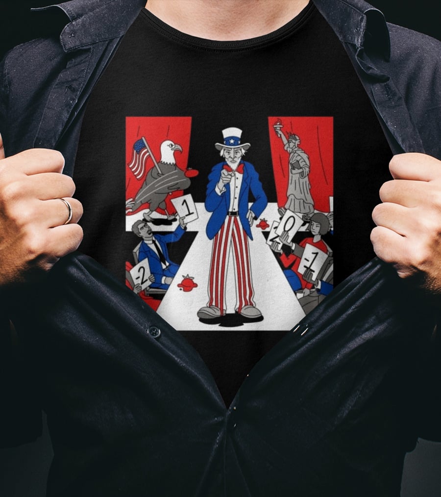 Uncle Sam Patriotic Symbol With Statue Of Liberty And American Eagle Political Commentary T-Shirt