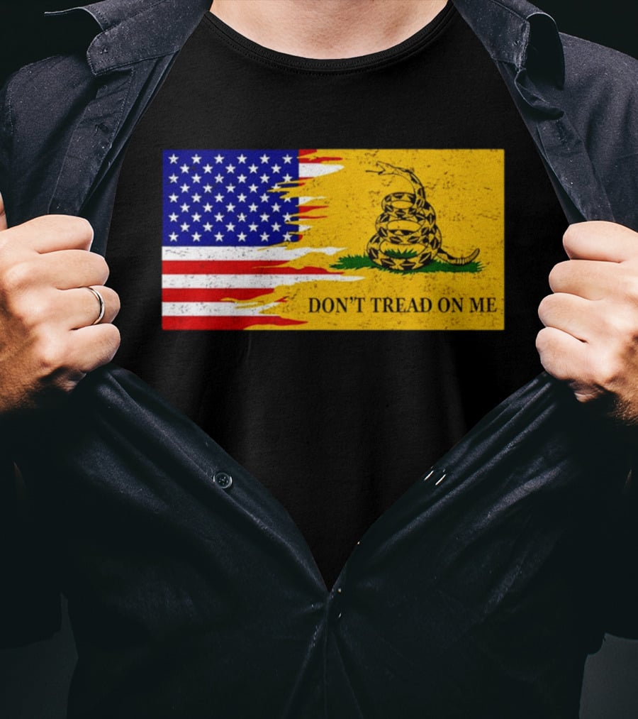 Don't Tread On Me American Flag Gadsden Snake T-Shirt