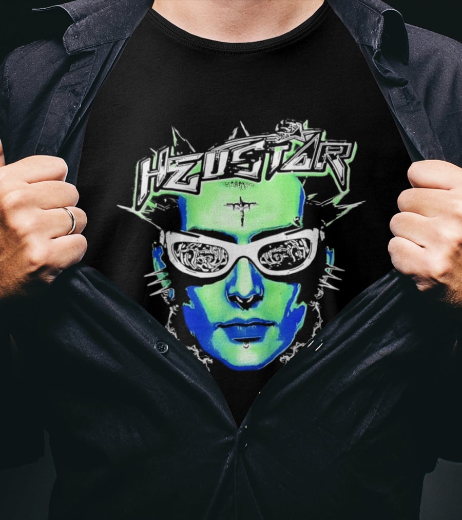 Heustar Face Futuristic Cyberpunk Digital Neon Aesthetic T-Shirt