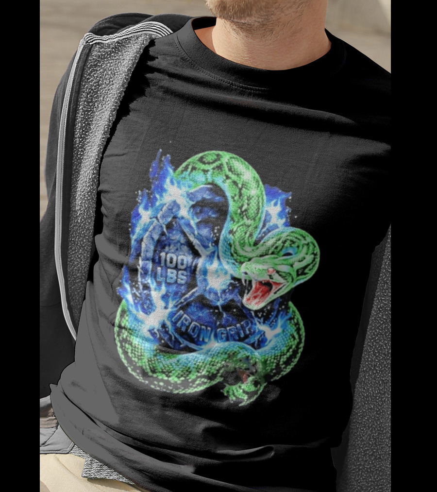 100 Lbs Iron Grip Snake With Lightning And Dumbbell T-Shirt