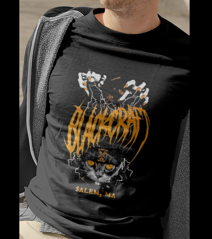 Blackcraft Salem MA Cat Occult Theme With Leviathan Cross T-Shirt