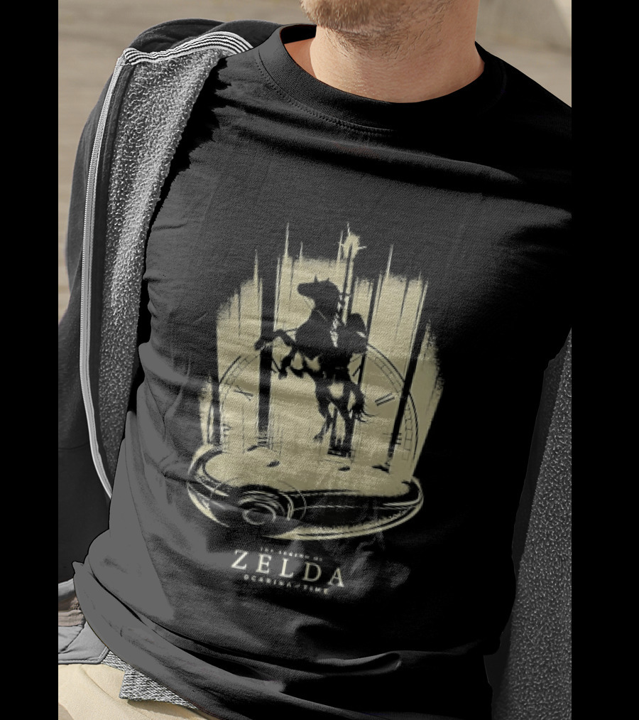 Link Riding Epona Castle Background Zelda Ocarina Of Time T-Shirt