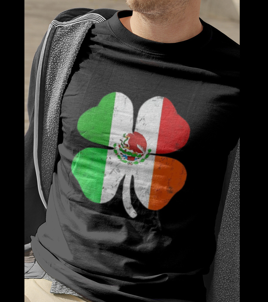 Mexican Irish Shamrock Flag St Patrick's Mexico Ireland Unity T-Shirt