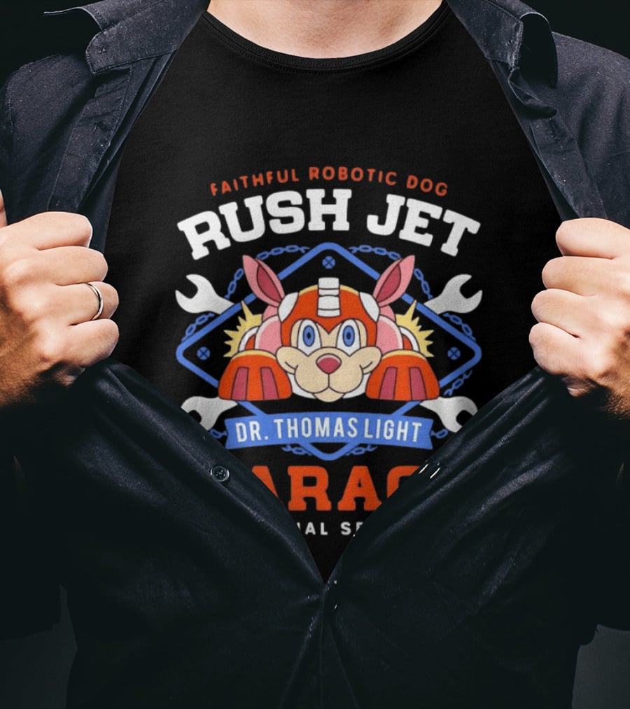 Faithful Robotic Dog Rush Jet Dr Thomas Light Garage Estd 1990 Official Service T-Shirt