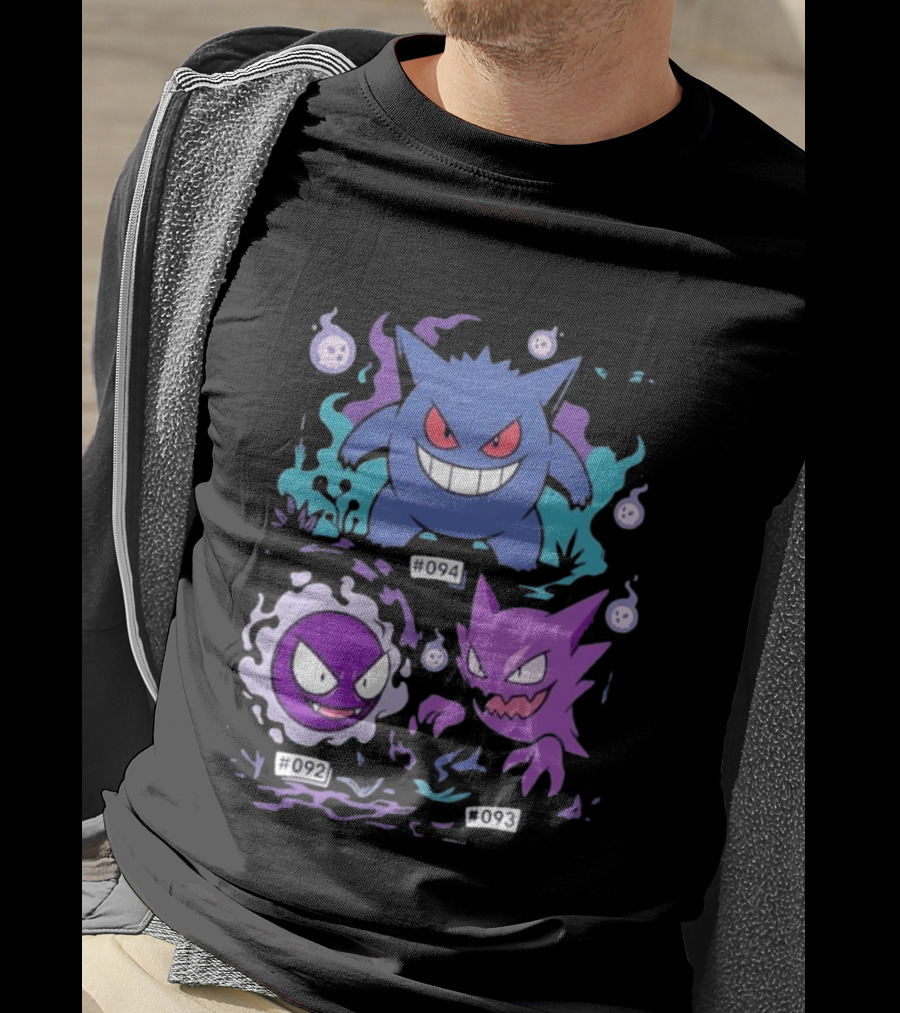 Gengar Haunter Gastly Pokemon Evolution Line 094 092 093 T-Shirt