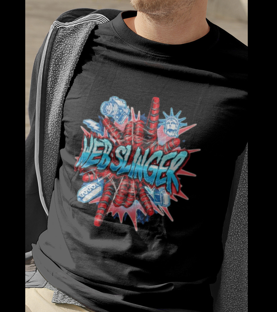 Web Slinger Camera Statue Of Liberty Sneakers Film Hot Dog T-Shirt