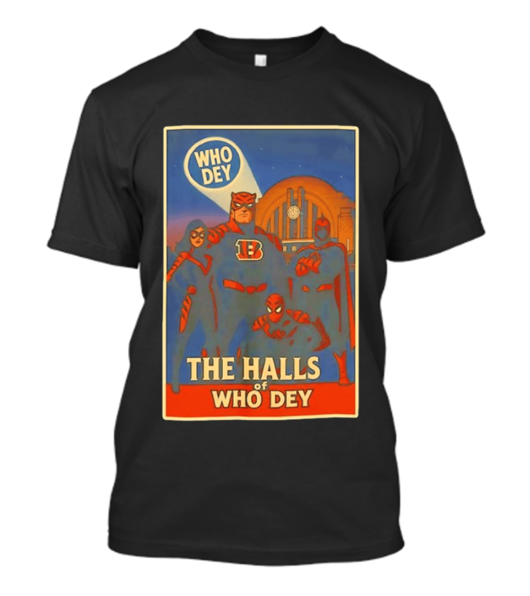 The Halls Of Who Dey Superhero Team T-Shirt