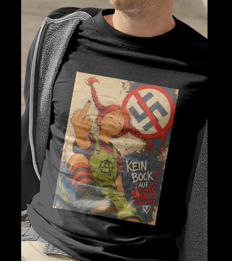 Pippi Longstocking Kein Bock Auf Nazis Middle Finger Anti Nazi Sign Anarchy T-Shirt