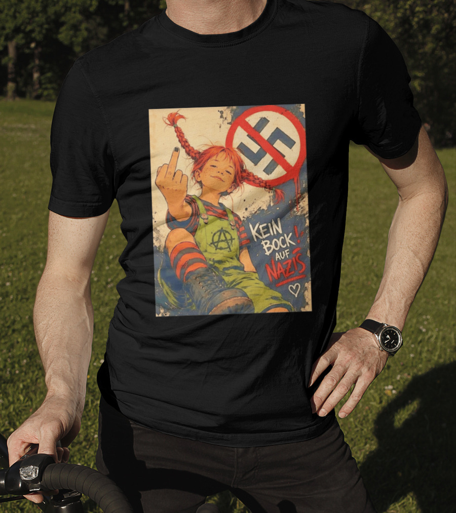 Pippi Longstocking Kein Bock Auf Nazis Middle Finger Anti Nazi Sign Anarchy T-Shirt