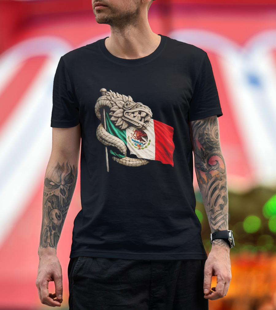 Quetzalcoatl Feathered Serpent Mexico Flag T-Shirt