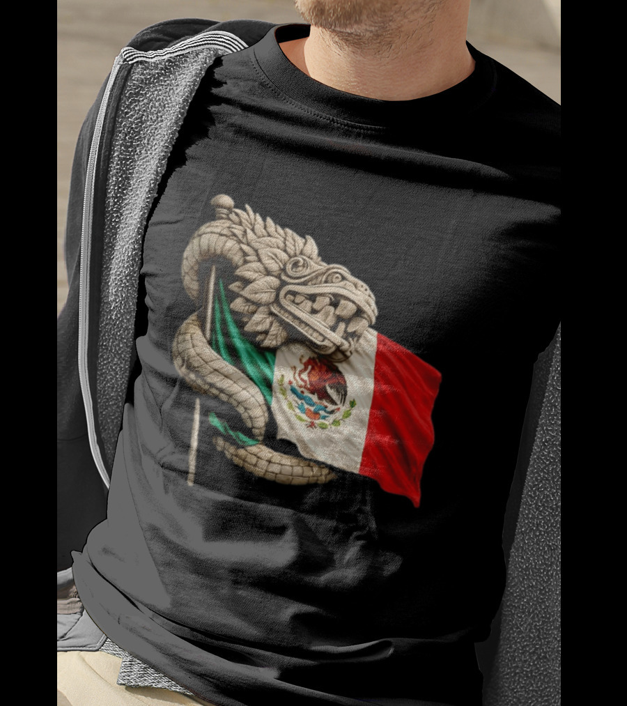 Quetzalcoatl Feathered Serpent Mexico Flag T-Shirt