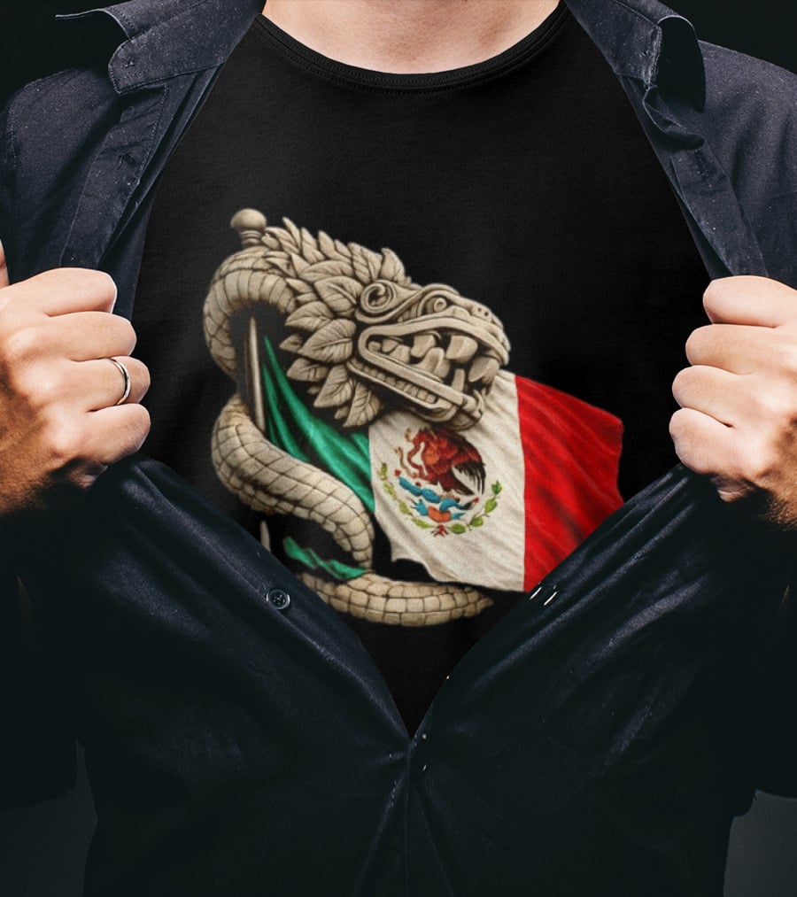 Quetzalcoatl Feathered Serpent Mexico Flag T-Shirt