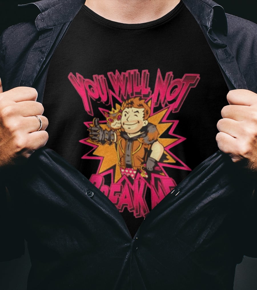 Vault Boy Fallout You Will Not Break Me Thumbs Up Power Armor Explosion T-Shirt