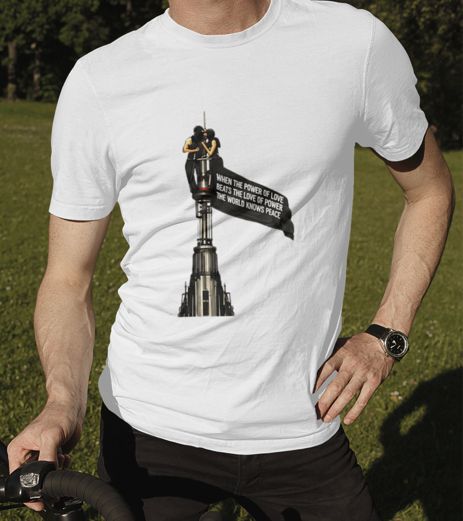 Angela Nikolau And Ivan Beerkus Love And Peace Flag On Empire State Building T-Shirt