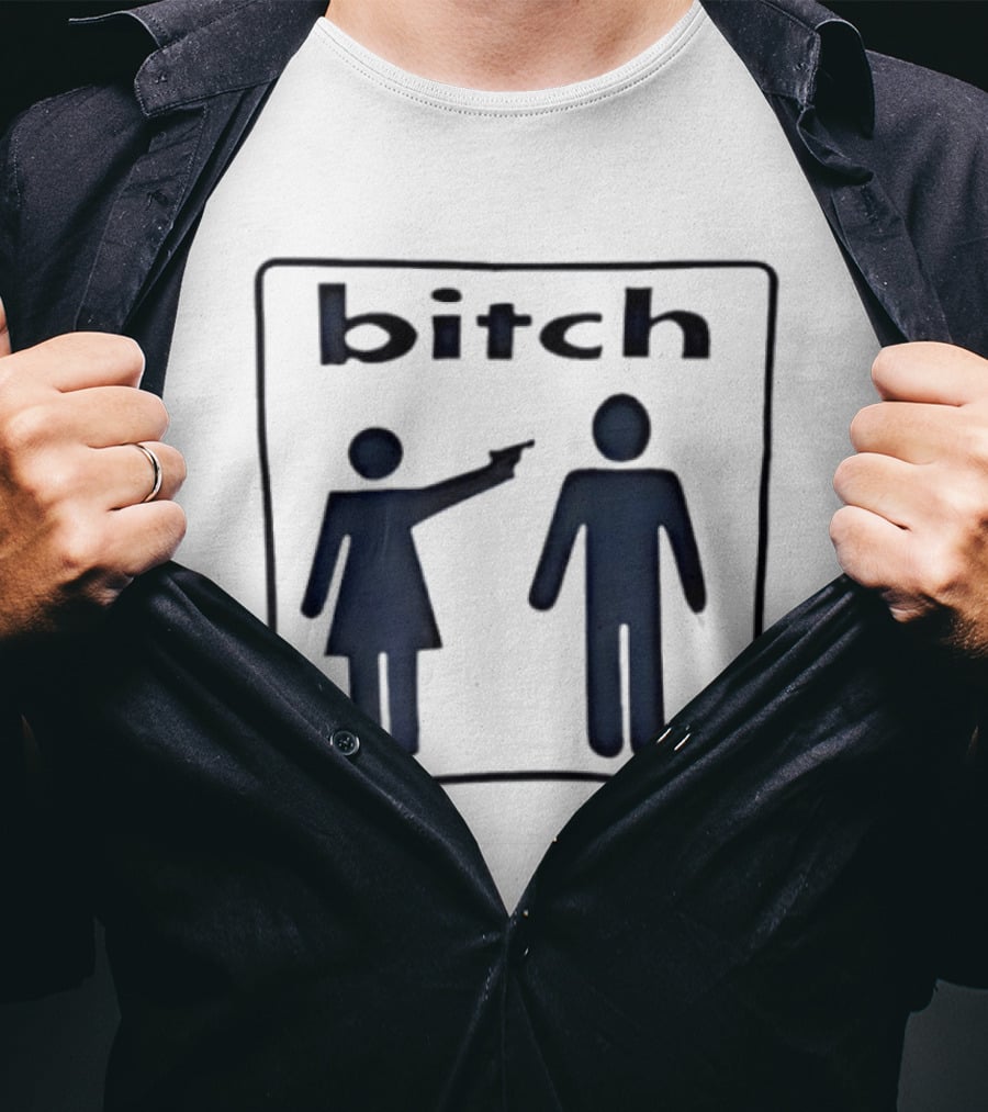 Bitch Stick Figure Pointing Gun At Man Stick Figure T-Shirt