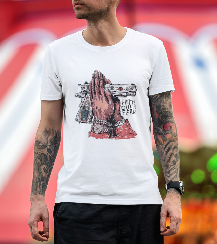 Our Lady Of Guadalupe Praying Hands Gun Faith Over Fear T-Shirt