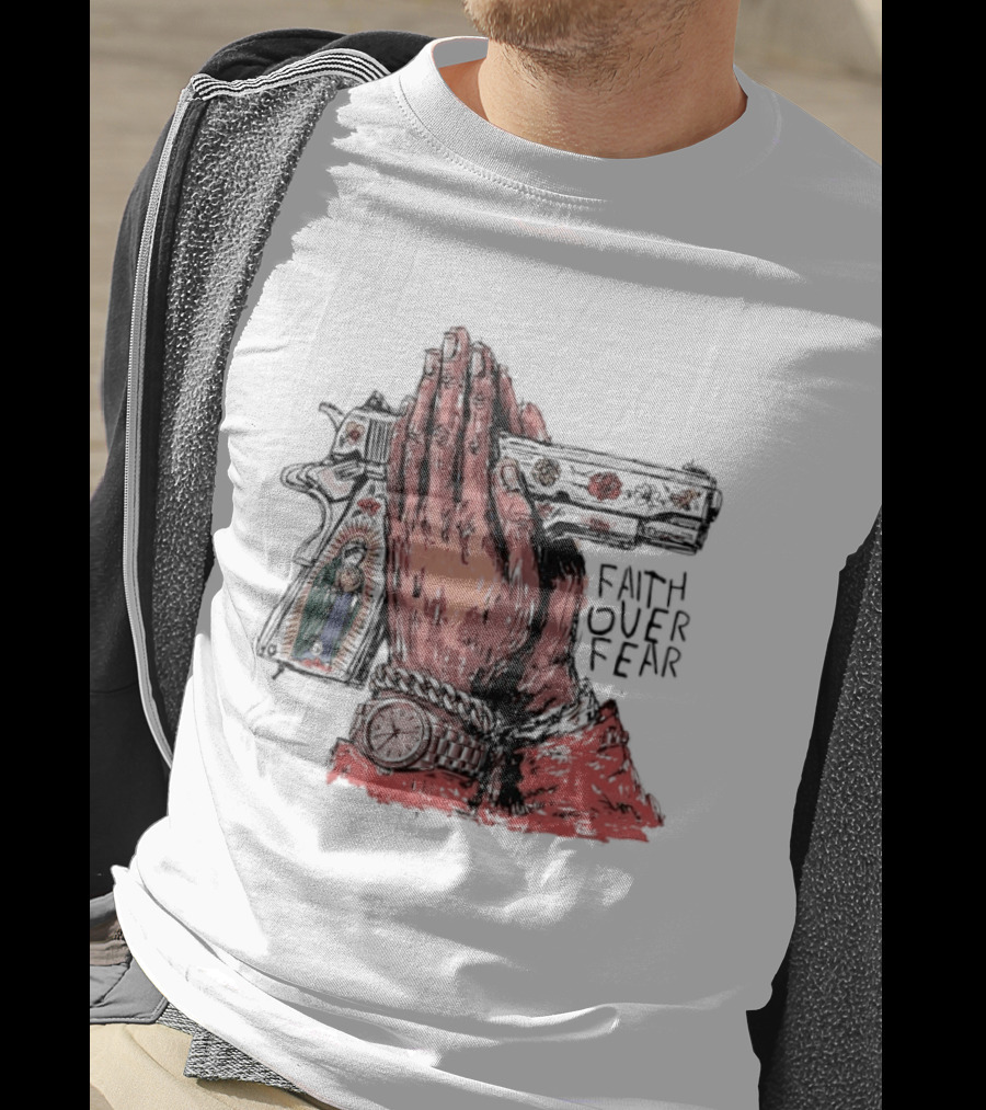 Our Lady Of Guadalupe Praying Hands Gun Faith Over Fear T-Shirt