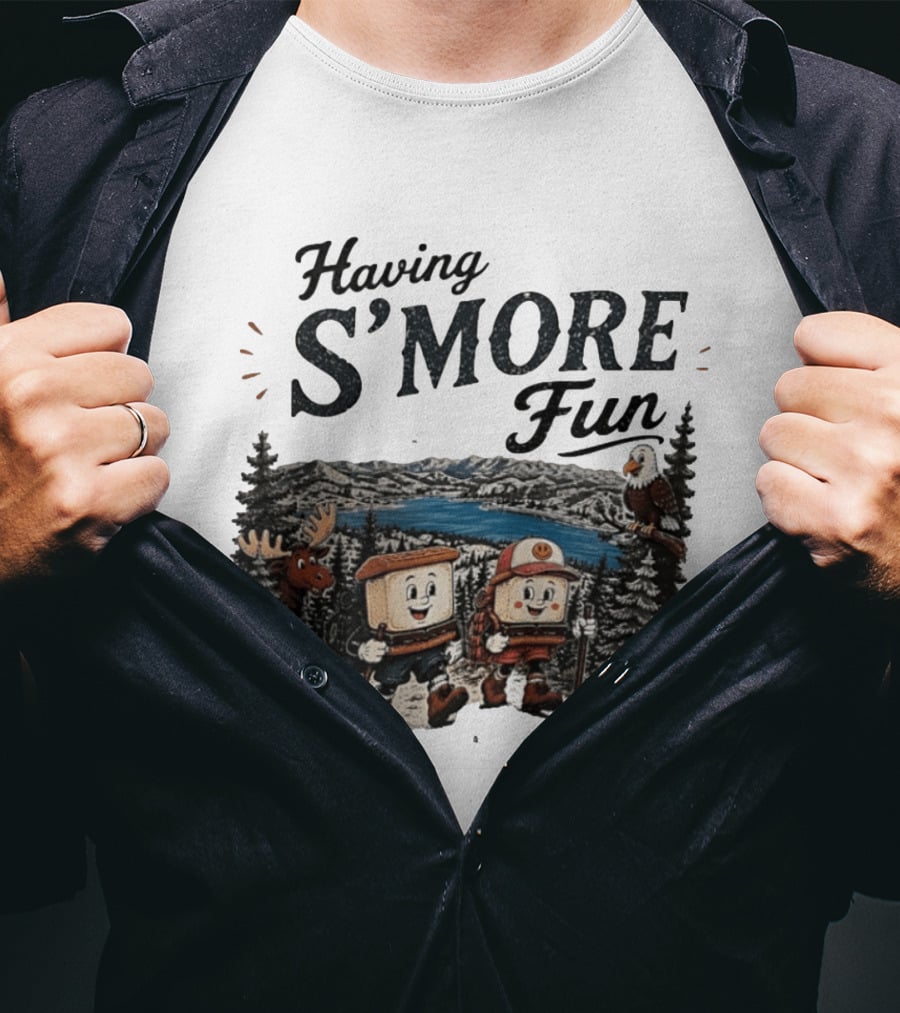 Having S'More Fun Camping Hiking At Bear Lake With Wildlife And Nature Scene T-Shirt