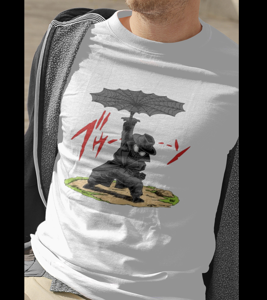 Spider Man Noir Marvel Comics Japanese Text Umbrella Scene T-Shirt