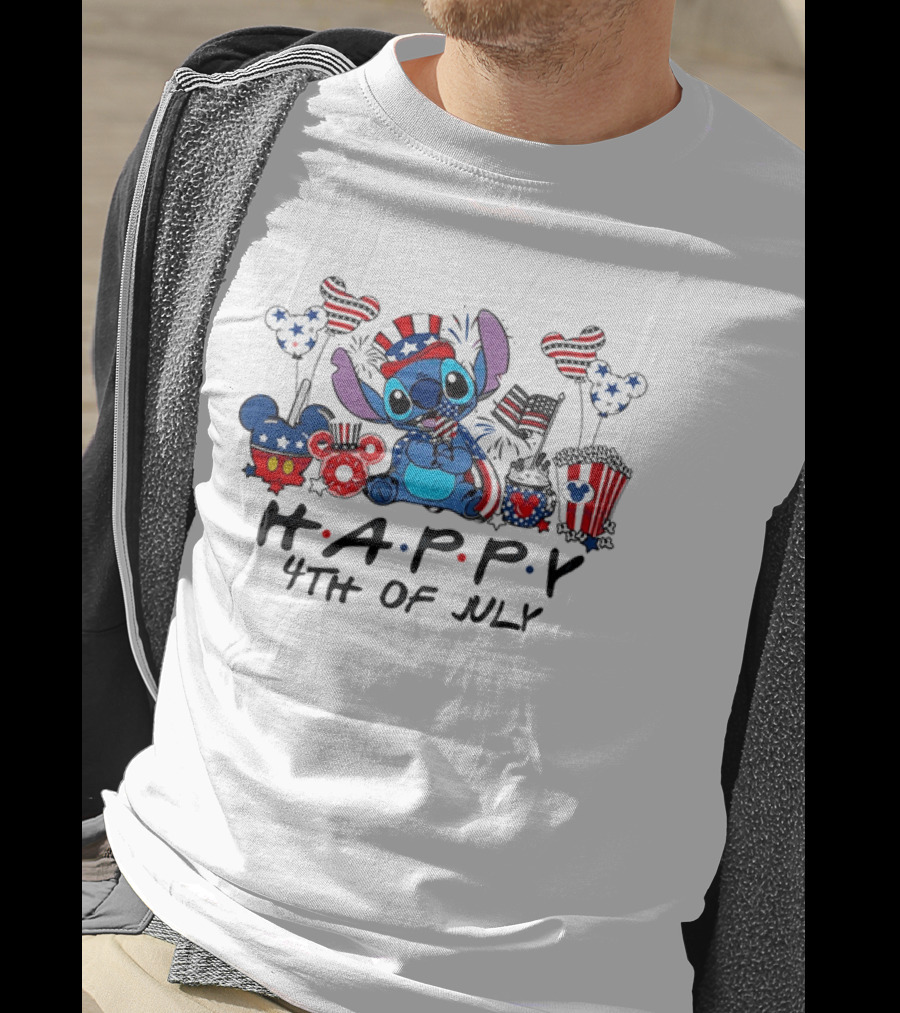 Lilo And Stitch Disney Happy 4th Of July Celebration USA Flags T-Shirt