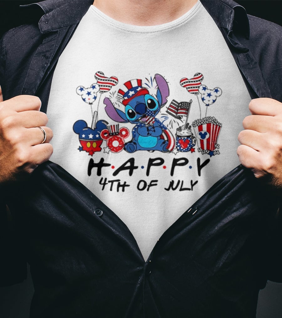Lilo And Stitch Disney Happy 4th Of July Celebration USA Flags T-Shirt