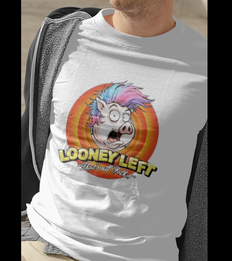 Looney Left That's All Folks Pig Psychedelic Hair Burst T-Shirt
