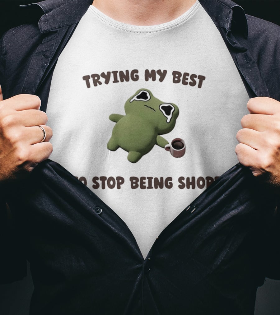 Trying My Best Crying Frog Meme Humor With Coffee Cup T-Shirt