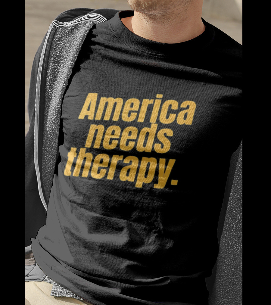 America Needs Therapy Brown Bold Yellow T-Shirt