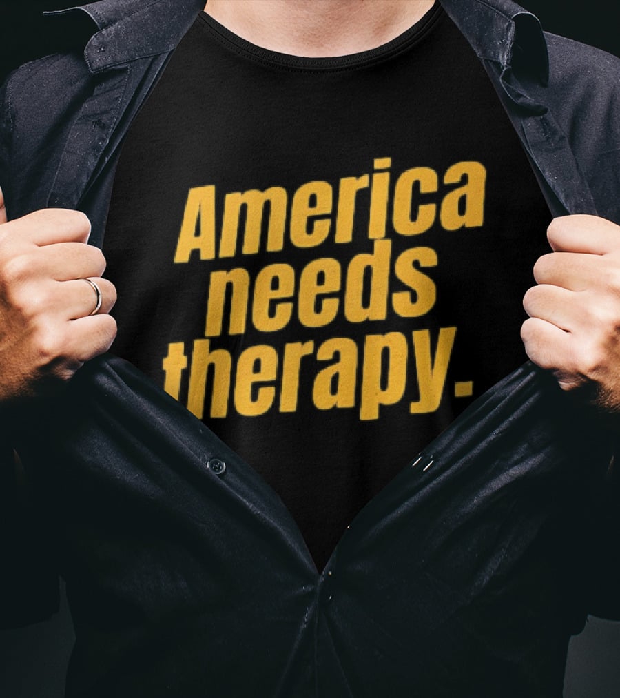 America Needs Therapy Brown Bold Yellow T-Shirt