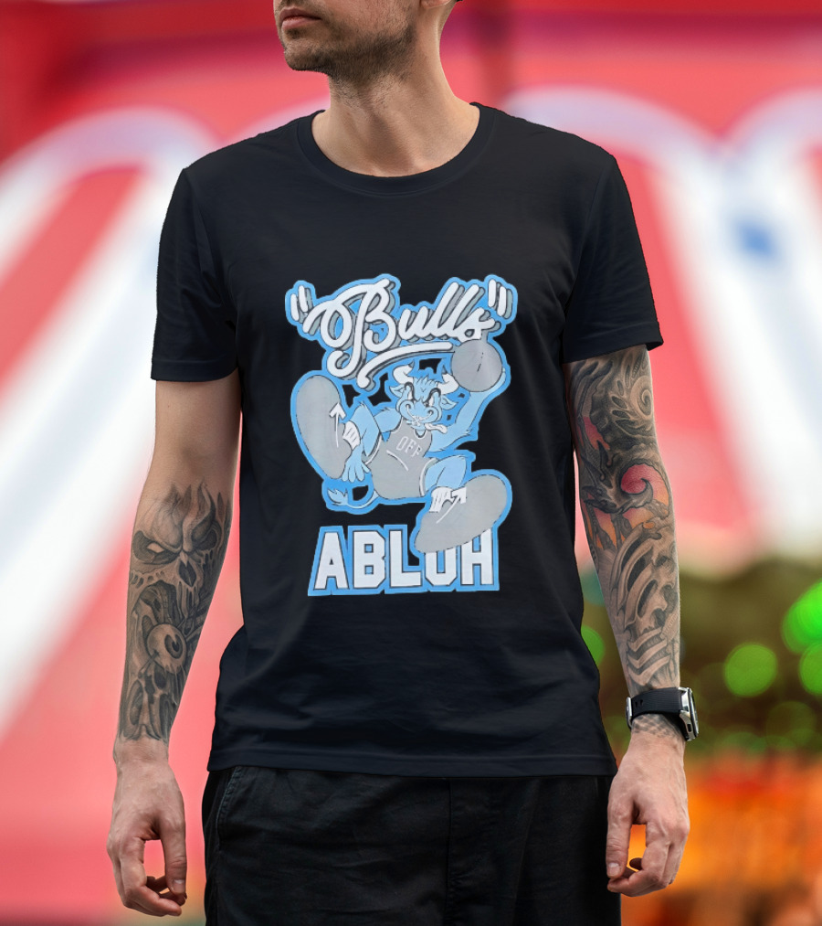 Bulls Abluh Off Blue Cartoon Basketball Character Jumping T-Shirt