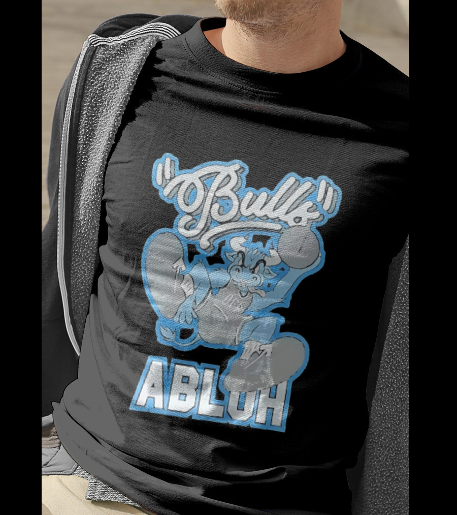 Bulls Abluh Off Blue Cartoon Basketball Character Jumping T-Shirt