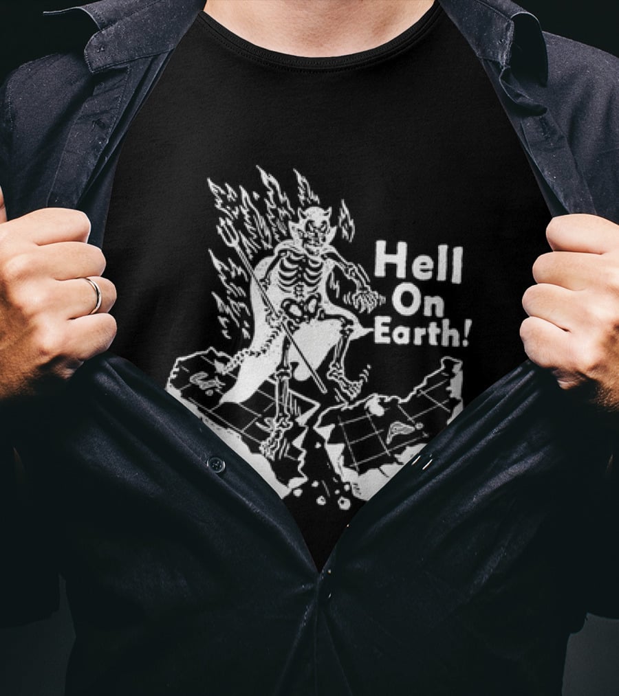 Hell On Earth Skeleton Devil In Flames With Trident T-Shirt