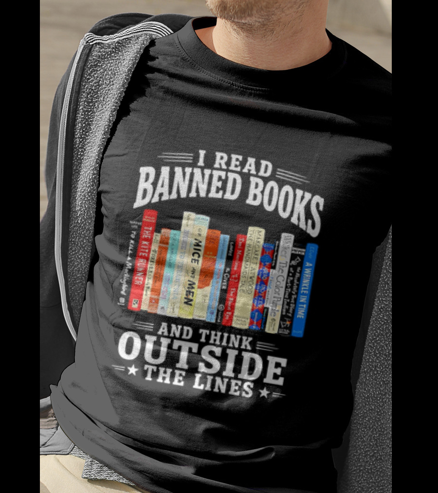 I Read Banned Books And Think Outside The Lines Book Titleshelves T-Shirt