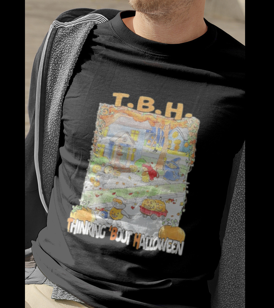 TBH Thinking 'Bout Halloween Animal Trick Or Treaters Fall Street Scene T-Shirt