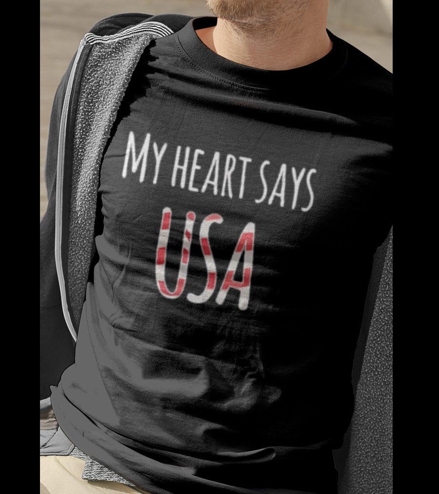My Heart Says USA Red White Stripes T-Shirt