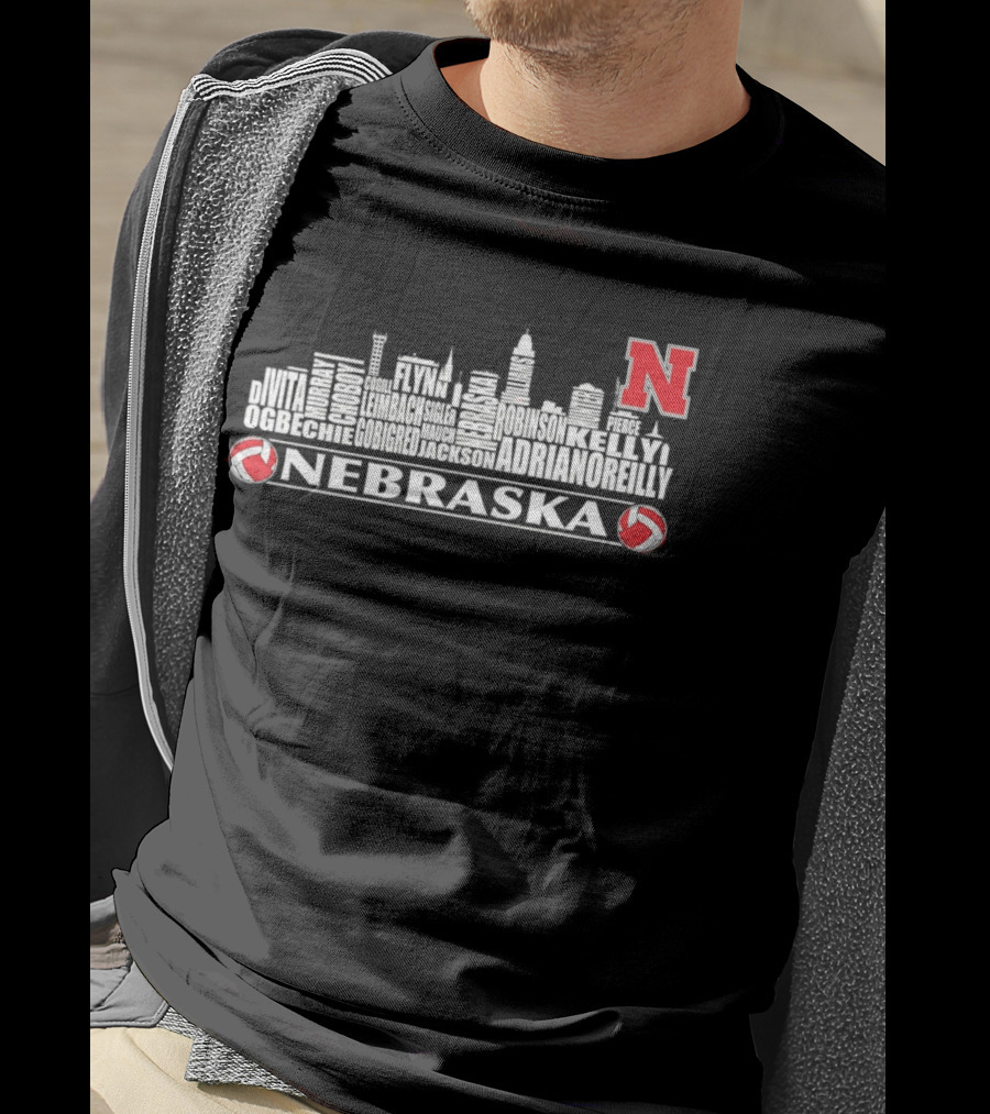 Nebraska Volleyball Player Roster Skyline N Huskers T-Shirt