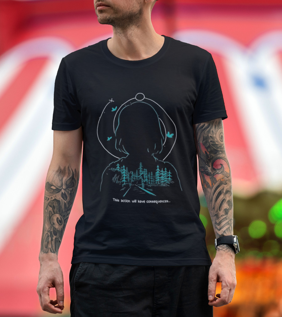 Serene Forest Silhouette With Bluebirds And Headset This Action Will Have Consequences T-Shirt